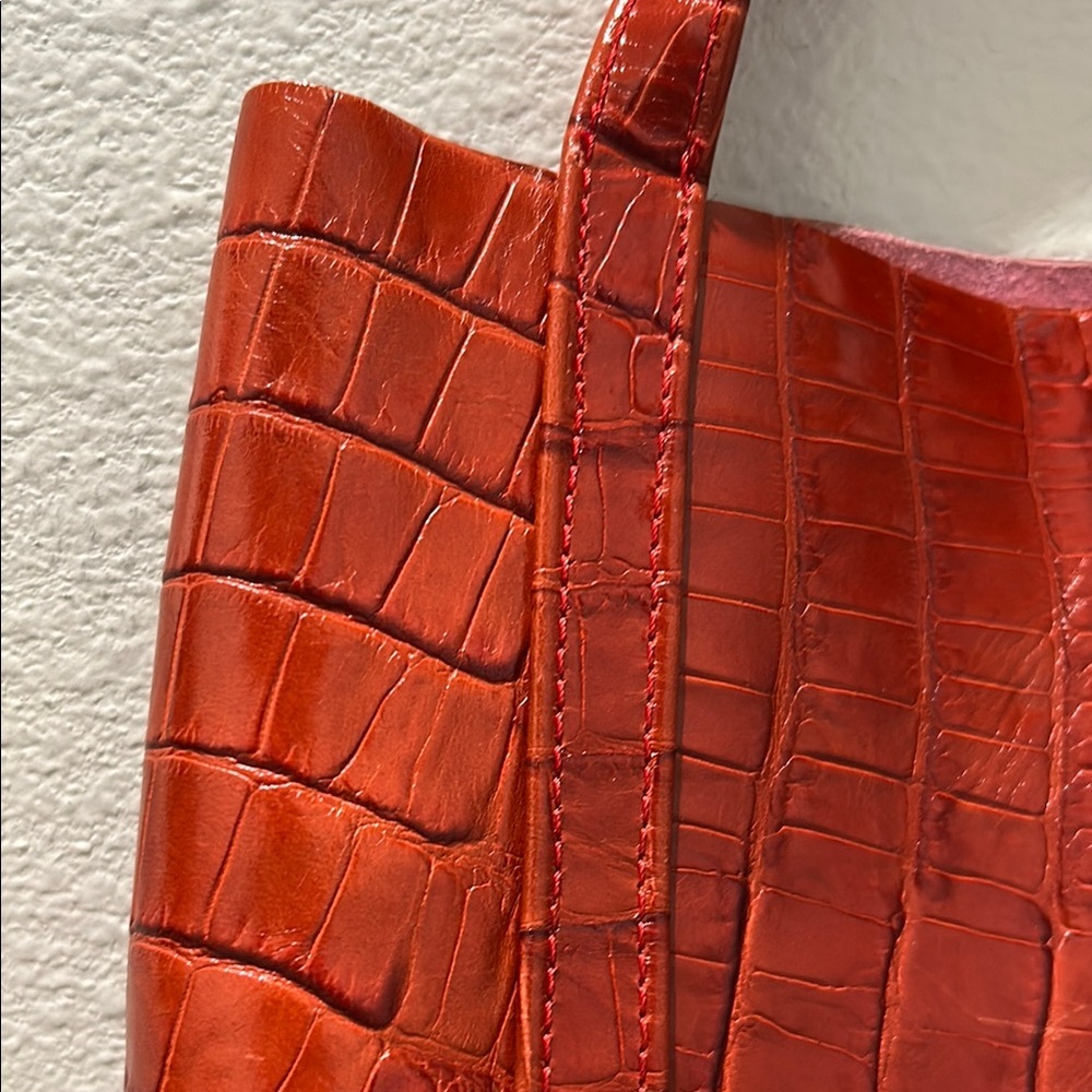 FAUX Croc-Embossed Leather Tote Bag - Red - Picture 2 of 16